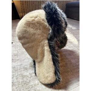 Trapper Hat Cream with Salt & Pepper Faux Fur Adjustable